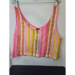 Wild Fable Women's Openwork Swing Crop Tank Top Sheer Crochet Size Small Pink